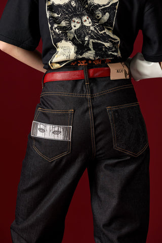 Jack Russel X Junji Ito - Unisex Jeans - Meisterwerk J-TOMIE Baggy Low Rise Wide Leg