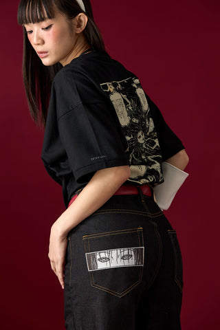 Jack Russel X Junji Ito - Unisex Jeans - Meisterwerk J-TOMIE Baggy Low Rise Wide Leg