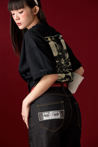 Jack Russel X Junji Ito - Unisex Jeans - Meisterwerk J-TOMIE Baggy Low Rise Wide Leg