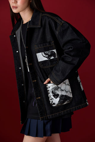 Jack Russel X Junji Ito - Unisex Jackets - Meisterwerk JK-GYO Oversize Midnight Blue Jacket