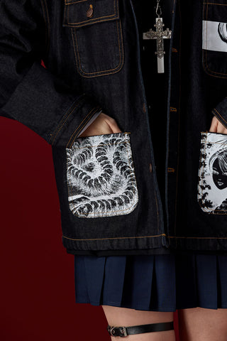 Jack Russel X Junji Ito - Unisex Jackets - Meisterwerk JK-GYO Oversize Midnight Blue Jacket