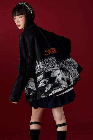 Jack Russel X Junji Ito - Unisex Jackets - Meisterwerk JK-GYO Oversize Midnight Blue Jacket