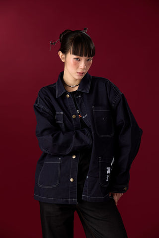 Jack Russel X Junji Ito - Unisex Jackets - Meisterwerk JK-TOMIE Tomie Eternal Gaze French Terry Oversize Dark Blue Rinse Jacket