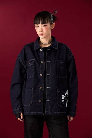 Jack Russel X Junji Ito - Unisex Jackets - Meisterwerk JK-TOMIE Tomie Eternal Gaze French Terry Oversize Dark Blue Rinse Jacket