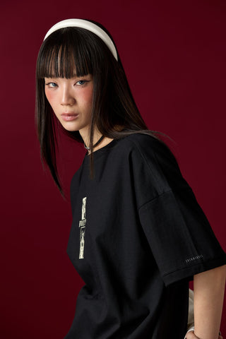 Jack Russel X Junji Ito - Unisex T-Shirts - Handwerk TJ-JUNJI1/BK Oversized Drop Shoulder Black