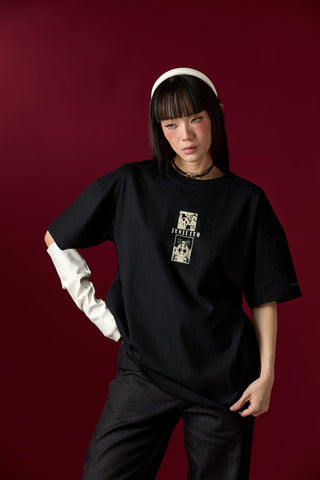 Jack Russel X Junji Ito - Unisex T-Shirts - Handwerk TJ-JUNJI1/BK Oversized Drop Shoulder Black