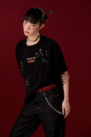 Jack Russel X Junji Ito - Unisex T-Shirts - Handwerk  TJ-JUNJI5 Oversized Drop Shoulder Black