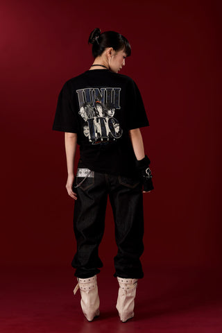 Jack Russel X Junji Ito - Unisex T-Shirts - Handwerk  TJ-JUNJI5 Oversized Drop Shoulder Black