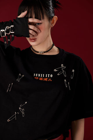 Jack Russel X Junji Ito - Unisex T-Shirts - Handwerk  TJ-JUNJI5 Oversized Drop Shoulder Black
