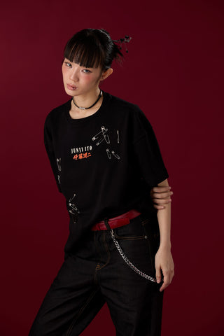 Jack Russel X Junji Ito - Unisex T-Shirts - Handwerk  TJ-JUNJI5 Oversized Drop Shoulder Black