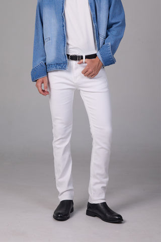Jack Russel - Men Chino กางเกงชิโนทรงกระบอกเล็กผู้ชาย - Klassik J-3006/WH Slim Fit White