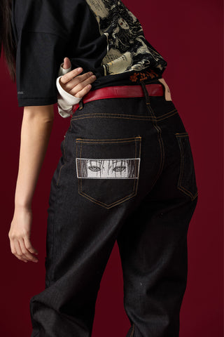 Jack Russel X Junji Ito - Unisex Jeans - Meisterwerk J-TOMIE Baggy Low Rise Wide Leg