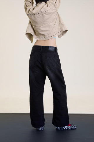Jack Russel - Women Jeans - Klassik JF-147/BK High Rise Wide Leg Black Soft Fade