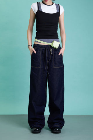 Jack Russel - Women Jeans - Klassik JF-335 High Rise Wide Leg Indigo Blue