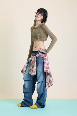 Jack Russel - Women Jeans - Klassik JF-701 High Waist Baggy Wide Leg Medium Blue Wash Fade