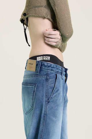 Jack Russel - Women Jeans - Klassik JF-701 High Waist Baggy Wide Leg Medium Blue Wash Fade