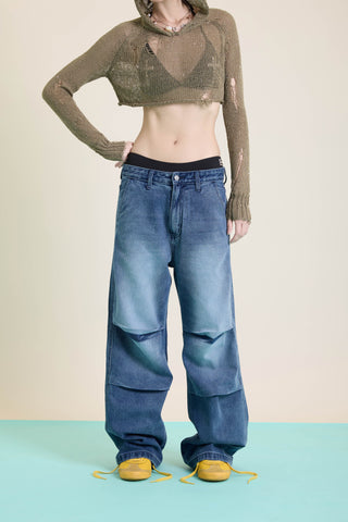 Jack Russel - Women Jeans - Klassik JF-701 High Waist Baggy Wide Leg Medium Blue Wash Fade
