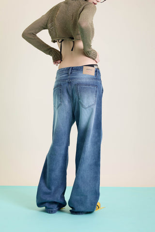 Jack Russel - Women Jeans - Klassik JF-701 High Waist Baggy Wide Leg Medium Blue Wash Fade