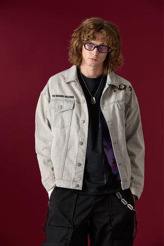 Jack Russel X Junji Ito - Unisex Jackets - Meisterwerk JK-BLOON/GY Terumi Floating Head Oversize Ash Grey Jacket