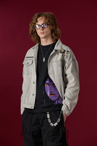 Jack Russel X Junji Ito - Unisex Jackets - Meisterwerk JK-BLOON/GY Terumi Floating Head Oversize Ash Grey Jacket