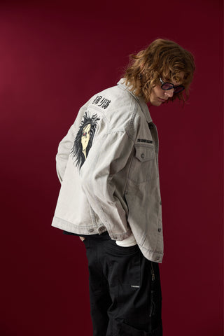 Jack Russel X Junji Ito - Unisex Jackets - Meisterwerk JK-BLOON/GY Terumi Floating Head Oversize Ash Grey Jacket