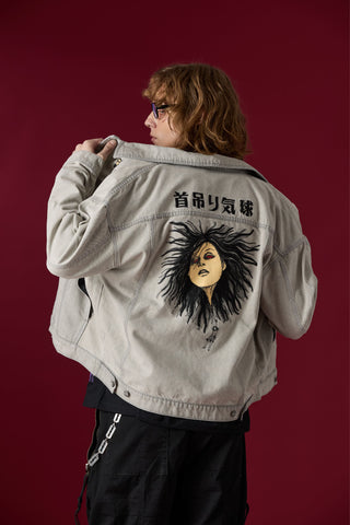 Jack Russel X Junji Ito - Unisex Jackets - Meisterwerk JK-BLOON/GY Terumi Floating Head Oversize Ash Grey Jacket