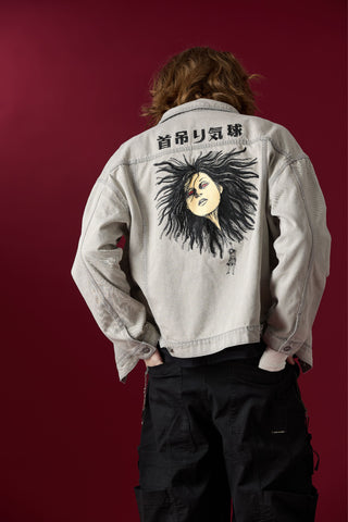 Jack Russel X Junji Ito - Unisex Jackets - Meisterwerk JK-BLOON/GY Terumi Floating Head Oversize Ash Grey Jacket