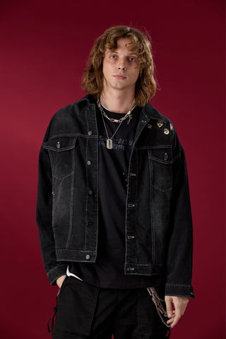 Jack Russel X Junji Ito - Unisex Jackets - Meisterwerk JK-BLOON/BK Terumi Floating Head Oversize Black Jacket