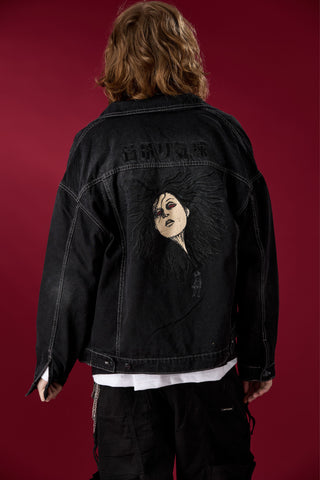 Jack Russel X Junji Ito - Unisex Jackets - Meisterwerk JK-BLOON/BK Terumi Floating Head Oversize Black Jacket