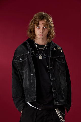 Jack Russel X Junji Ito - Unisex Jackets - Meisterwerk JK-BLOON/BK Terumi Floating Head Oversize Black Jacket
