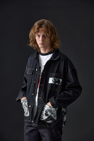 Jack Russel X Junji Ito - Unisex Jackets - Meisterwerk JK-GYO Oversize Midnight Blue Jacket