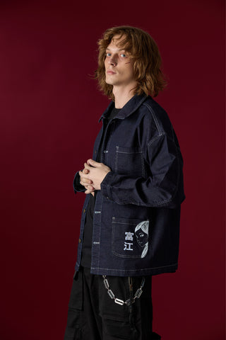 Jack Russel X Junji Ito - Unisex Jackets - Meisterwerk JK-TOMIE Tomie Eternal Gaze French Terry Oversize Dark Blue Rinse Jacket