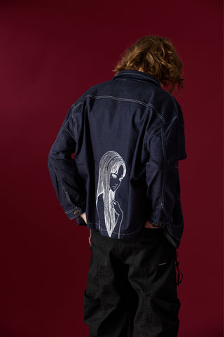Jack Russel X Junji Ito - Unisex Jackets - Meisterwerk JK-TOMIE Tomie Eternal Gaze French Terry Oversize Dark Blue Rinse Jacket