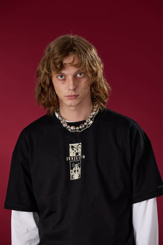 Jack Russel X Junji Ito - Unisex T-Shirts - Handwerk TJ-JUNJI1/BK Oversized Drop Shoulder Black