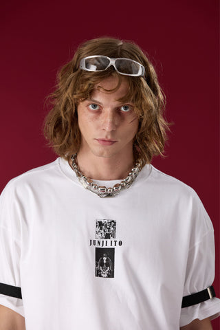 Jack Russel X Junji Ito - Unisex T-Shirts - Handwerk TJ-JUNJI1/WH Oversized Drop Shoulder White