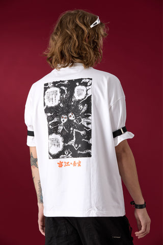 Jack Russel X Junji Ito - Unisex T-Shirts - Handwerk TJ-JUNJI1/WH Oversized Drop Shoulder White