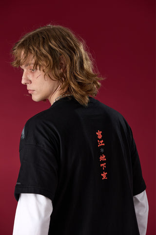 Jack Russel X Junji Ito - Unisex T-Shirts - Handwerk TJ-JUNJI2 Oversized Drop Shoulder Black