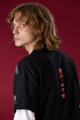 Jack Russel X Junji Ito - Unisex T-Shirts - Handwerk TJ-JUNJI2 Oversized Drop Shoulder Black