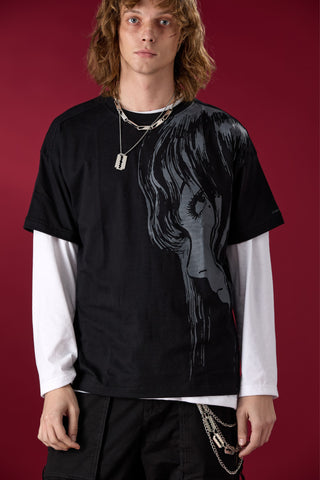 Jack Russel X Junji Ito - Unisex T-Shirts - Handwerk TJ-JUNJI2 Oversized Drop Shoulder Black