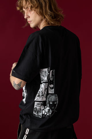 Jack Russel  X Junji Ito - Unisex T-Shirts - Handwerk  TJ-JUNJI4 Oversized Drop Shoulder Black