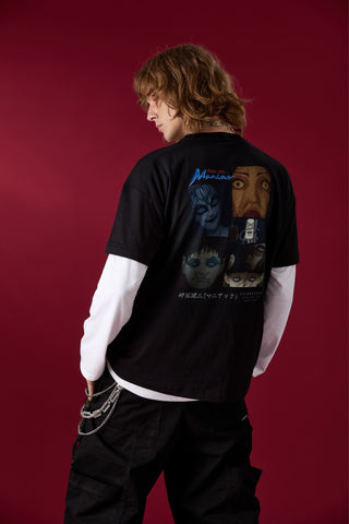 Jack Russel X Junji Ito - Unisex T-Shirts - Handwerk  TJ-JUNJI6 Oversized Drop Shoulder Black