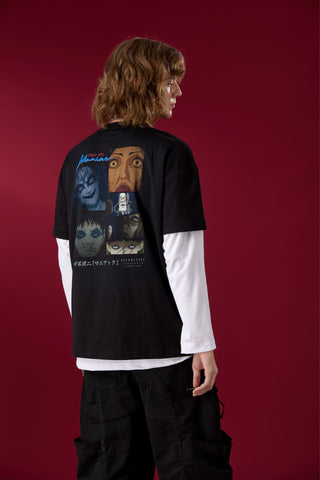Jack Russel X Junji Ito - Unisex T-Shirts - Handwerk  TJ-JUNJI6 Oversized Drop Shoulder Black
