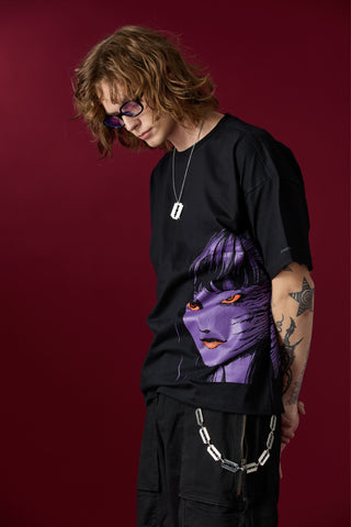 Jack Russel X Junji Ito - Unisex T-Shirts - Handwerk  TJ-JUNJI7 Oversized Drop Shoulder Black