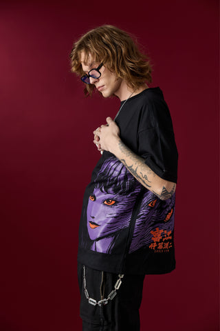 Jack Russel X Junji Ito - Unisex T-Shirts - Handwerk  TJ-JUNJI7 Oversized Drop Shoulder Black